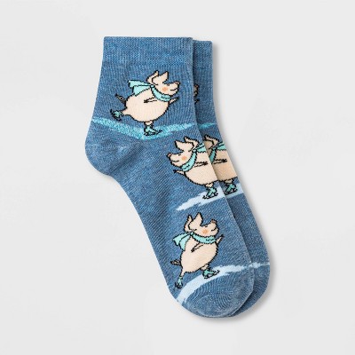 Women's Skating Pig Ankle Socks - Xhilaration™ Denim Heather 4-10