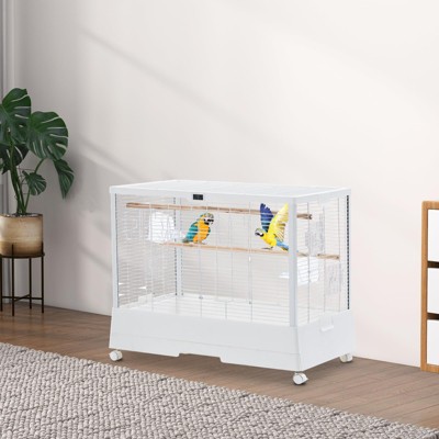 Bird Cage, Parakeet Budgie Cage, Large Wrought Iron Feeding Bird Cage with Rolling Stand and Detachable Tray for Mid-Sized Parrots Cockatiels