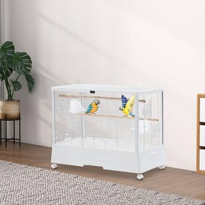Bird Cage, Parakeet Budgie Cage, Large Wrought Iron Feeding Bird Cage with Rolling Stand and Detachable Tray for Mid-Sized Parrots Cockatiels - 1 of 4