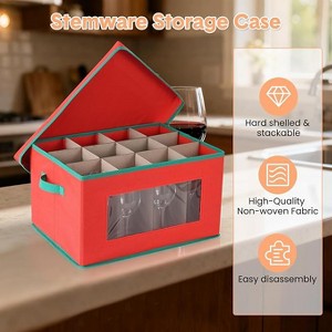 Wine Glass Storage Box 3 Pack, Stemware Container Cases with Dividers, 12-Compartment Stemware Organizers with Lid,for 36 Crystal Glasses Drinkware - 1 of 4