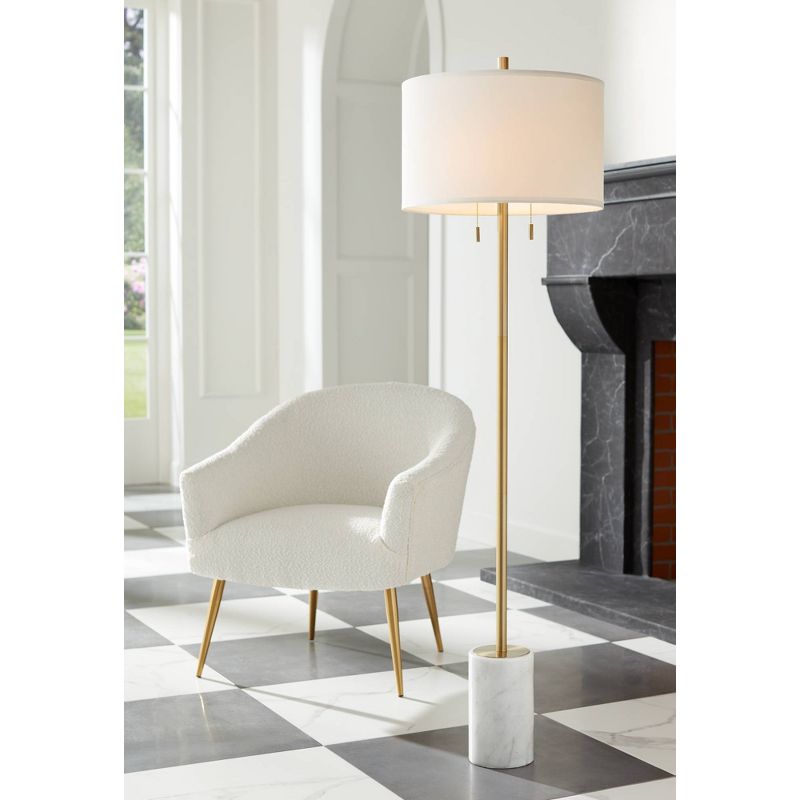 Possini Euro Design Luxe Italian Style Floor Lamp 64" Tall Gold Metal White Linen Drum Shade for Living Room Reading House Bedroom Office, 2 of 10