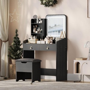Makeup Vanity Desk with Mirror, Lights & Charging Station, Modern Vanity Set with Stool, Drawers, Cabinet & Ottoman for Bedroom - 1 of 4
