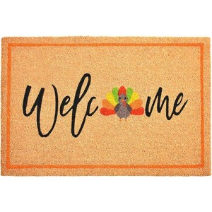 HomeRoots 17" X 29" Natural And Brown Thanksgiving Welcome Outdoor Coir Door Mat - 1 of 4