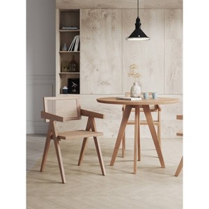 Set of 2 Hamlet Dining Arm Chairs Natural - Manhattan Comfort: Mid-Century Modern, Ash Wood Base, Rattan Backrest - 1 of 4