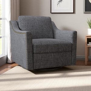 360-degree Swivel Armchair with Cotton Linen Upholstery and Wooden Legs - 1 of 4