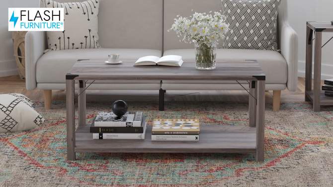 Flash Furniture Wyatt Modern Farmhouse Wooden 2 Tier Coffee Table with Metal Corner Accents and Cross Bracing, 2 of 12, play video