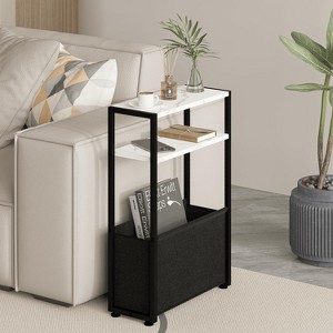 Narrow Side Table, Slim End Tables with Fabric Basket, Skinny Table for Small Spaces, Thin Bedside Table - 1 of 4