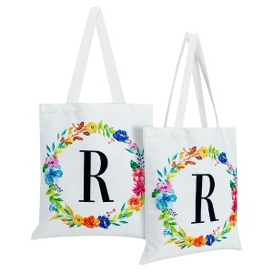 2 Pack Monogrammed Initial Tote Bags, Reusable Grocery Bag for Women, Embroidered, White, 29 in. - 1 of 4