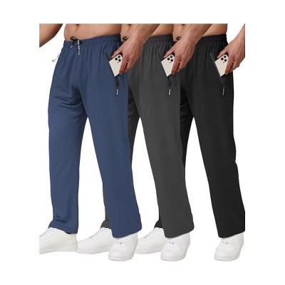 Lomsoe 3 Pack Men's Athletic Pants with Zip Pockets, Lightweight, Quick Dry, Workout Sweat Pants