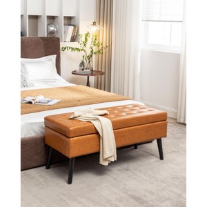 CAVINAS Storage Bench Mid-Century Modern End Of Bed Bench Multi-Functional Foot Stool with Wood Legs for Living Room, Bedroom - 1 of 4