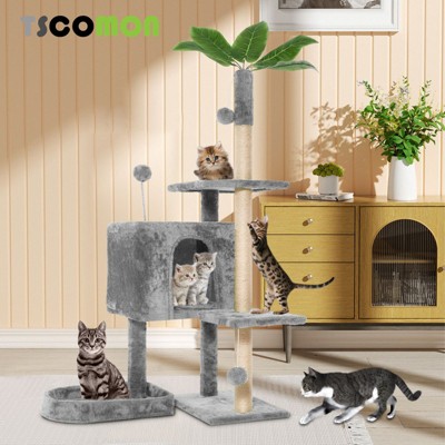 Modern Multicoloured Rotatable Deformation Soft Plush Cat Tree Pet Tower with Scratching Post and Hanging Ball