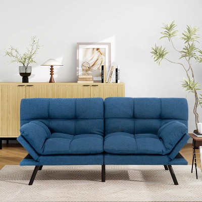 MUUEGM 71" Futon Sofa Bed with Memory Foam, Adjustable Backrest Armrests, Linen Fabric Sleeper Couch for Small Spaces, Living Room, Apartment