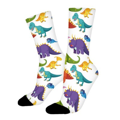 Dinosaur Design Women Printed Crew Socks Funny Funky Socks Soft Polyester Novelty Gifts for Artists Men