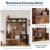 5-in-1 Hall Tree Entryway Bench - Coat Rack w/ 4 Hooks, 3 Open Compartments & Adjustable Shelf, Freestanding Storage for Living Room - 3 of 4