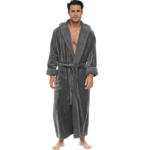 ADR Men's Robe, Warm Plush Hooded Bathrobe Man, Full Length Fleece Robe Man with Hood - 1 of 4