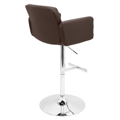 Adjustable Swivel Stout Barstool in Brown Leather and Metal
