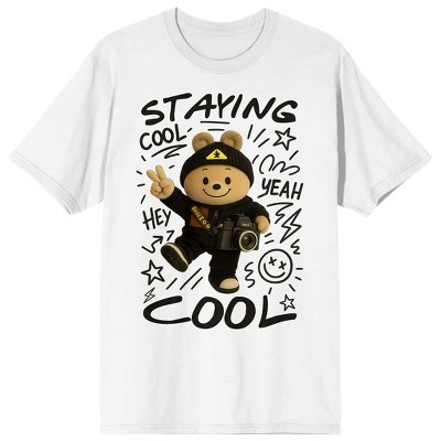 Bear with camera Graffiti text and symbols Staying Cool on White Ground Adult  Crew Neck Short Sleeve T-shirt