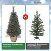 Small Xmas Tree, Mini Christmas Tree w/Lights, 3ft Christmas Tree pre-lit w/78 Warm White LED Lights,Red Berry Clusters and Cloth Bag Base,2pcs - 4 of 4