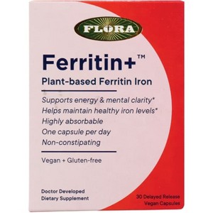 Flora Ferritin+ Plant-based Ferritin Iron 20 mg 30 Vegan Capsules. - 1 of 4