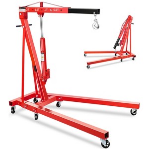 2-Ton Folding Engine Hoist with Lever, Hydraulic Shop Crane with 6 Swivel Wheels & Adjustable Boom (0.5T-2T), Heavy-Duty Cherry Picker for Garage - 1 of 4