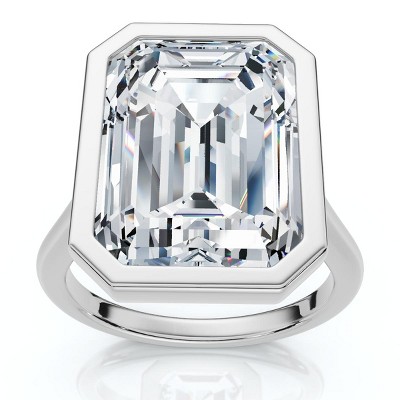 Pompeii3 Certified 10 Ct Emerald Cut Bezel Diamond Engagement Ring 14k or Pt Lab Created