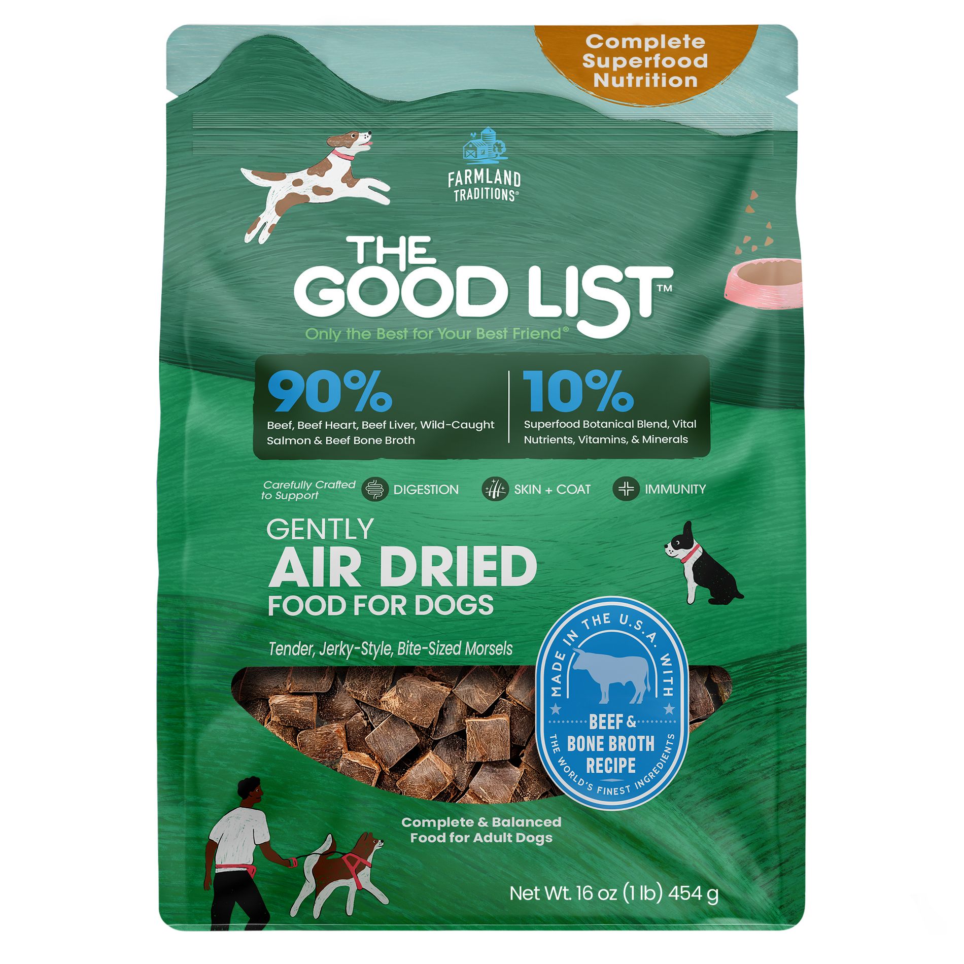 The Good List Farmland Traditions Beef & Bone Broth Dry Dog Food - 16oz