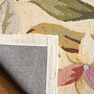 Ivory Floral Hand-Hooked Wool Area Rug 3'9" x 5'9"