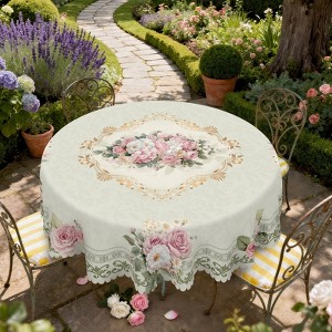 LOVEVOOK Washable Floral Rectangular Tablecloth, Seasonal Round Flower Table Cover for Party Picnic Dinner Christmas Decor - 1 of 4