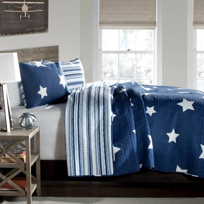 Full/Queen Star Quilt Set Navy - Lush Décor