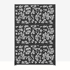 PexFix 72 in. x 47 in. Black Metal Freestanding Privacy Screen Garden Fence For Deck Patio Balcony Outdoor Privacy Panel Foliage Pattern - 1 of 4