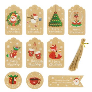 Wrapables Christmas Holiday Gift Tags/Kraft Hang Tags with Jute Strings for Gift-Wrapping, DIY, Arts & Crafts, (50pcs) Holiday Assortment - 1 of 4