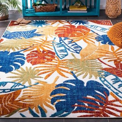 Cabana 6' x 9' Cream and Red Floral Synthetic Area Rug