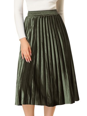 Allegra K Women s Accordion Swing Metallic Party Midi Pleated Skirt Olive X Small Target