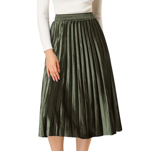 Dark green shop metallic pleated skirt