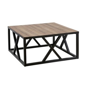  Metal Wooden Square Coffee Table in Black - Henn&Hart - 1 of 4