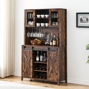 Whizmax 70" Coffee Bar, Liquor Cabinet, Sliding Barn Door Buffet with Wine Rack, Storage Shelves for Kitchen, Dining Room, Tall Storage Cabinet - 1 of 4
