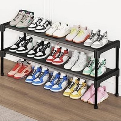 MaseiKar Long Shoe Rack-Shoe Organizer 2 Tier Shoe Rack for Closet Front Door , Stackable Free Standing and Freely Combinable Shoe Storage.