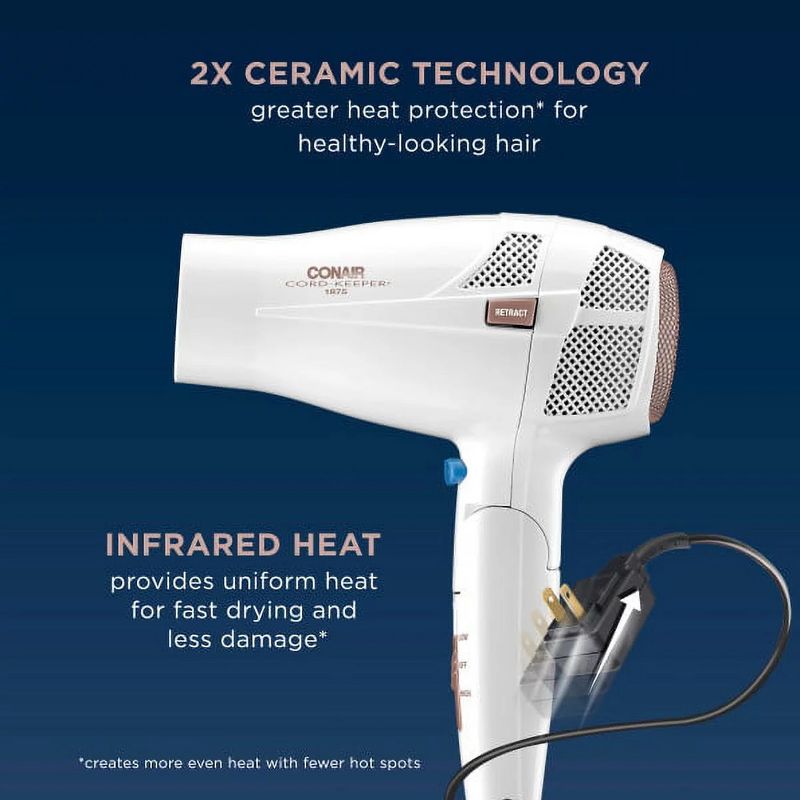 Conair Double Ceramic 2 Speed 1875 Watt Compact Hair Dryer in White and Rose Gold, 2 of 8