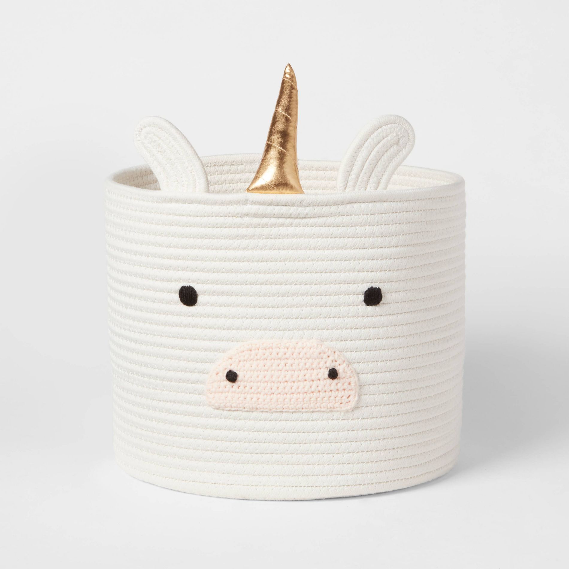 Unicorn Coiled Rope Kids' Storage Cream - Pillowfort™: Polyester Decorative Basket, 1 Round Baskets, 10" Height