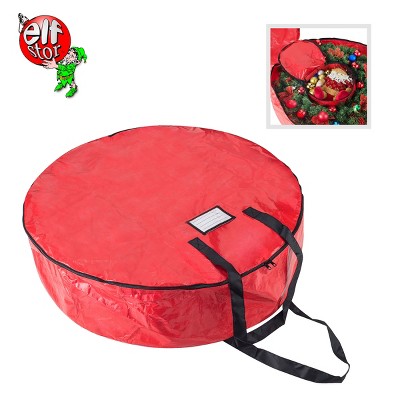 Wreath Storage Bag- 36" Round with Interior Compartment for Ornaments- Protect Holiday & Christmas Artificial Wreaths Hastings Home (Red)