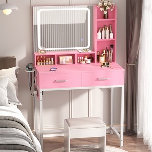 Aheaplus Makeup Vanity Desk with LED Light Mirror, Dressing Table with Charging Station and Drawers - 1 of 4