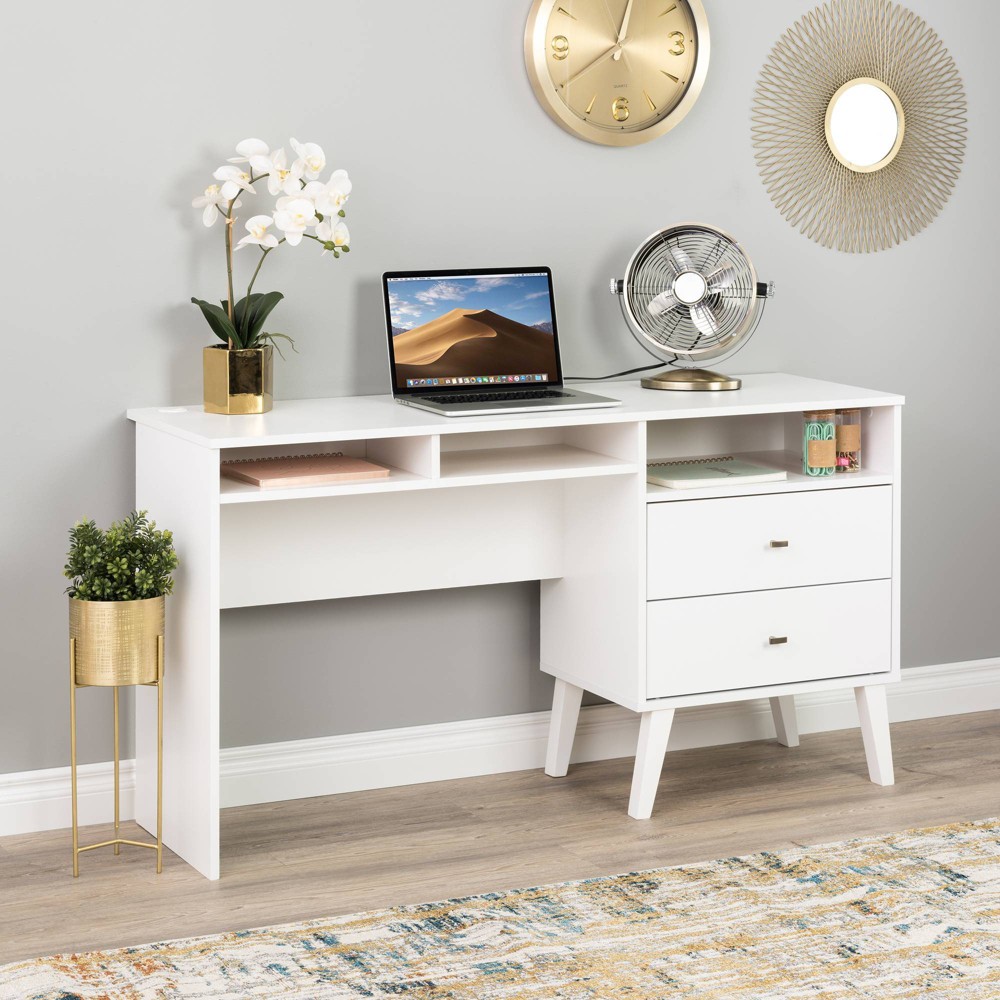 Photos - Office Desk Milo Computer Desk with Side Storage and 2 Drawers White - Prepac