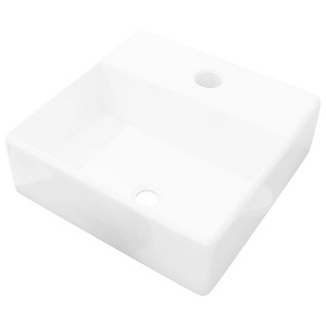 vidaXL Ceramic Bathroom Sink Basin with Faucet Hole White Square - 1 of 4