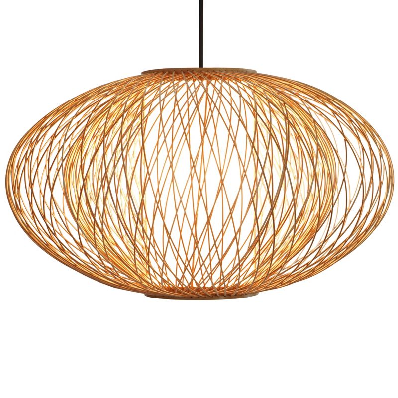 Vintiquewise Handmade Modern Round Bamboo Wicker Rattan Lamp Hanging Light Shade, 5 of 8