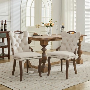 Grungis Velvet Kitchen Chair Set of 2,Upholstered Dining Chairs with Tufted Trim and Copper Nail Decoration for Dining Room,Kitchen - 1 of 4