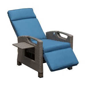 CLIHOME Hand-Woven Wicker Adjustable Patio Recliner,Indoor And Outdoor Thick Cushions Reclining Lounge Chair - 1 of 4