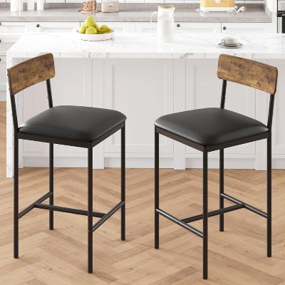 Bar Stools Set of 2/4, 25.5" Upholstered Bar Chairs with Back and Footrest, Modern Padded Kitchen Bar Stools for Island, Dining Room, Pub