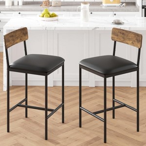 Bar Stools Set of 2/4, 25.5" Upholstered Bar Chairs with Back and Footrest, Modern Padded Kitchen Bar Stools for Island, Dining Room, Pub - 1 of 4