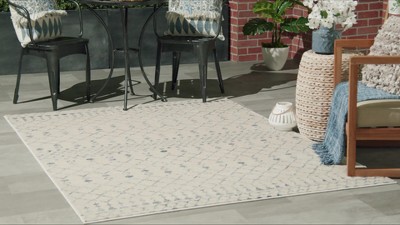 Beige Blue Geometric Synthetic Rectangular Area Rug 2'2" x 3'9"