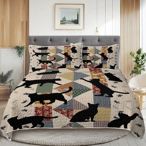 Hachikiko 3-Piece Black Cat Bedding Set, All-Season Quilt with 2 Pillow Shams, Soft 100% Microfiber for Children, Teens & Adults - 1 of 4